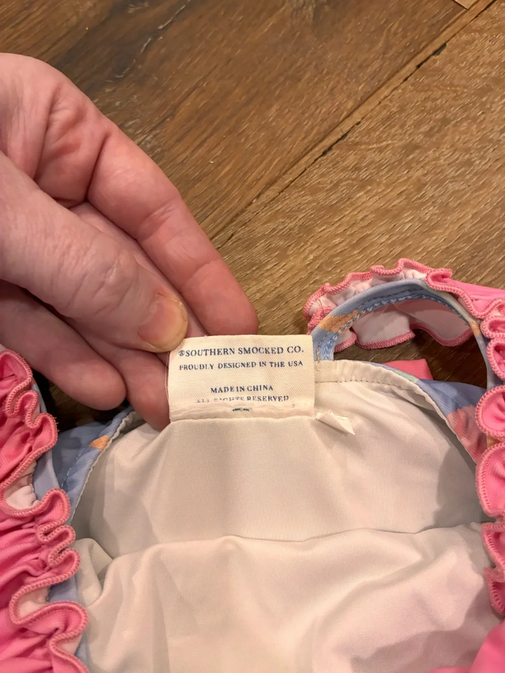Southern Smocked Co Blue Pink Ice Cream One Piece Swimsuit Vacation Beach 5 Girl
